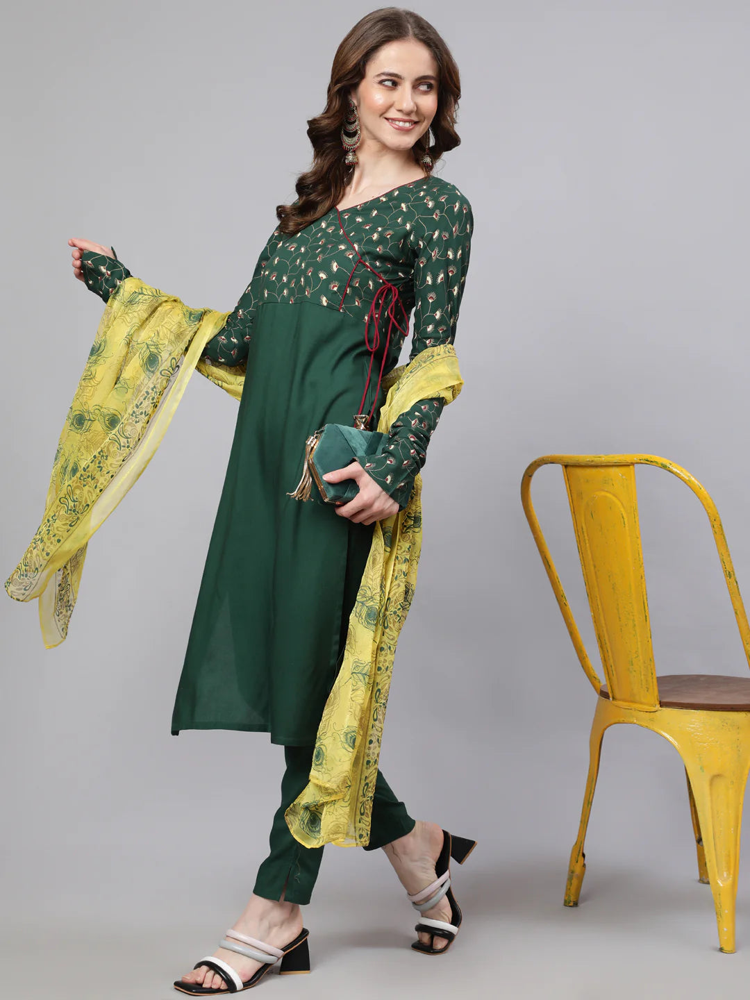 Green Printed Kurta Pant With Dupatta