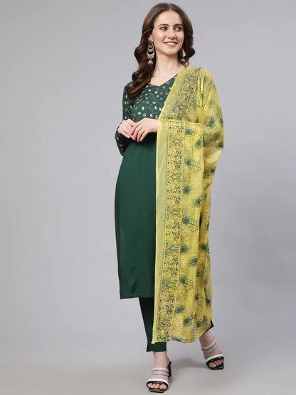 Green Printed Kurta Pant With Dupatta