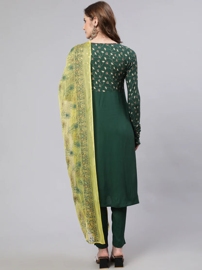 Green Printed Kurta Pant With Dupatta