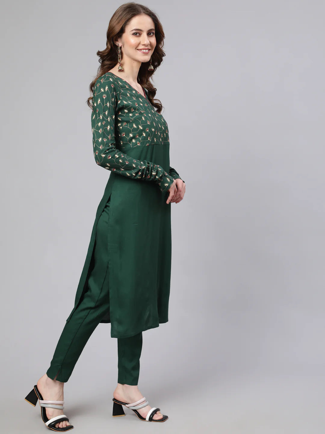 Green Printed Kurta Pant With Dupatta