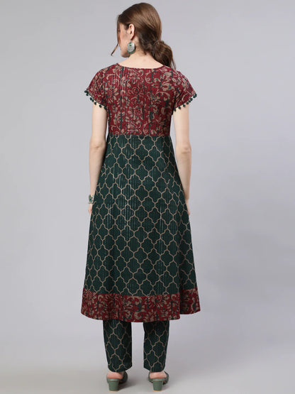 Green Printed Lurex Design Anarkali