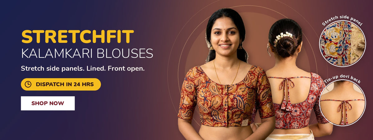 AADYA StretchFit Kalamkari blouses – stretch side panels, dispatch in 24 hours