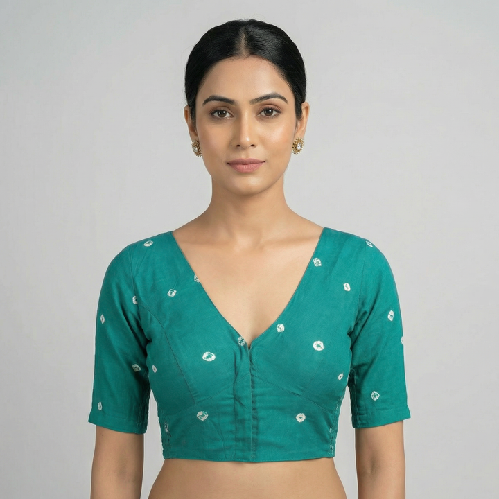 Turquoise Bandhani Cotton | StretchFit Bandhani Saree Blouse