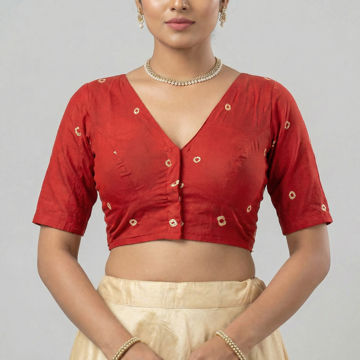 Red Bandhani Cotton | StretchFit Bandhani Saree Blouse