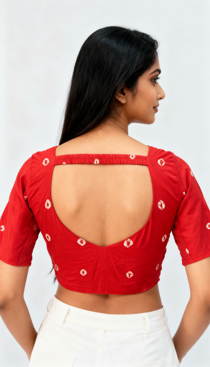 Red Bandhani Cotton | StretchFit Bandhani Saree Blouse