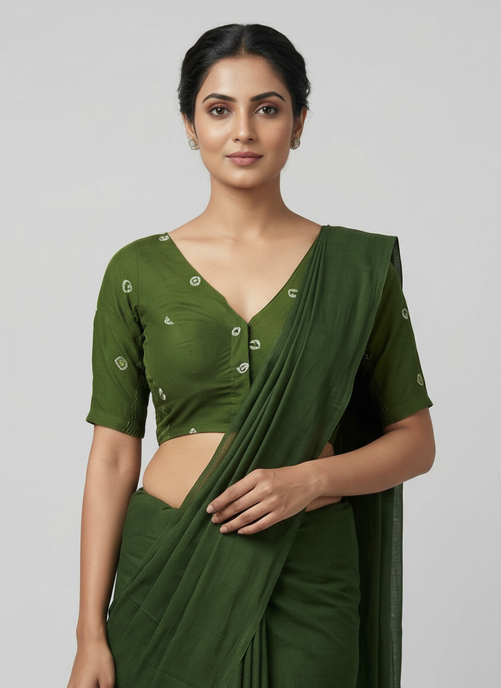 Green Bandhani Cotton | StretchFit Bandhani Saree Blouse