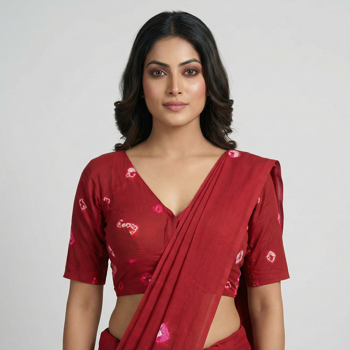 Maroon Bandhani Cotton | StretchFit Bandhani Saree Blouse