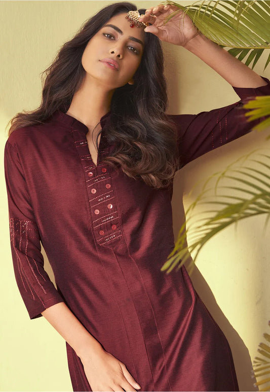 Embroidered Kurti with Straight Pant